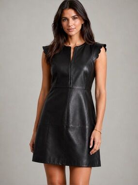 Tory Burch Maretta Genuine Leather Sheath Dress Black LBD Cocktail Size 10